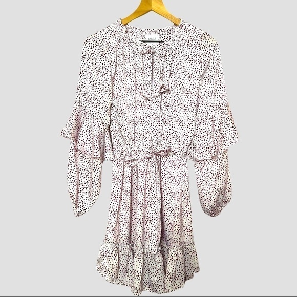 NWT MISA LOS ANGELES Polka Dot Puffed Long Sleeve Tie Waist Ruffled Mini Dress S - Picture 5 of 10